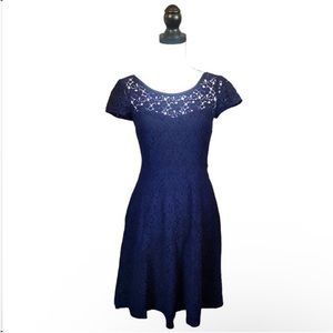 SALE White House Black Market Navy Floral Lace Dress Fit & Flare Pin-Up Size 2